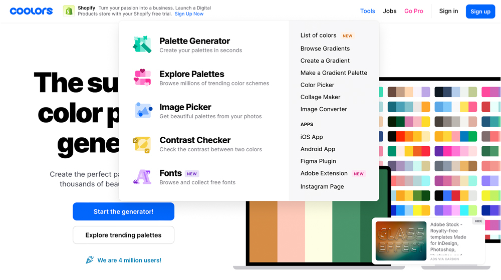 Farbpalette erstellen - Startseite Coolors