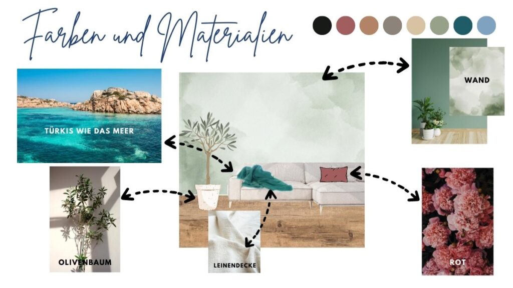 Moodboard erstellen Farben und Materialien